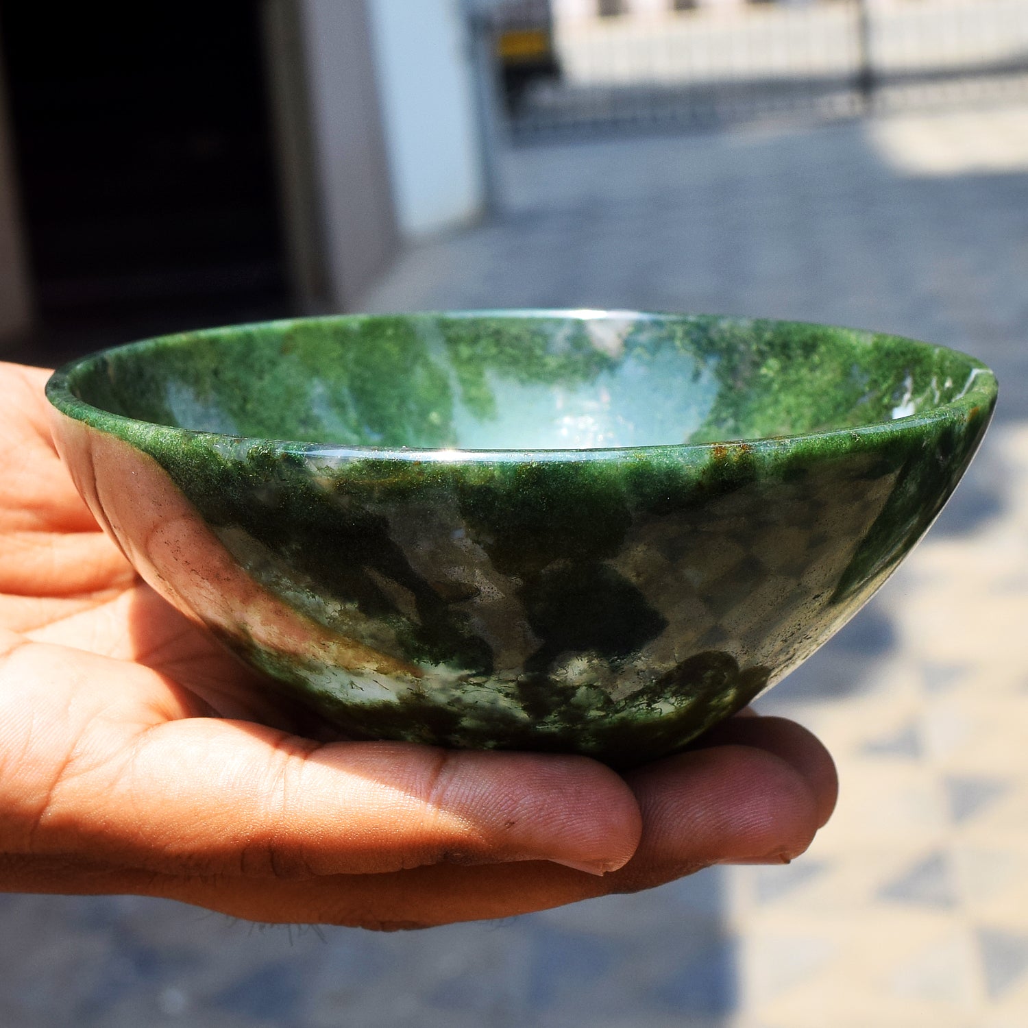 World Class Amazing 764.00 Carats Genuine Moss Agate Hand Carved Crystal Gemstone Carving Big Bowl