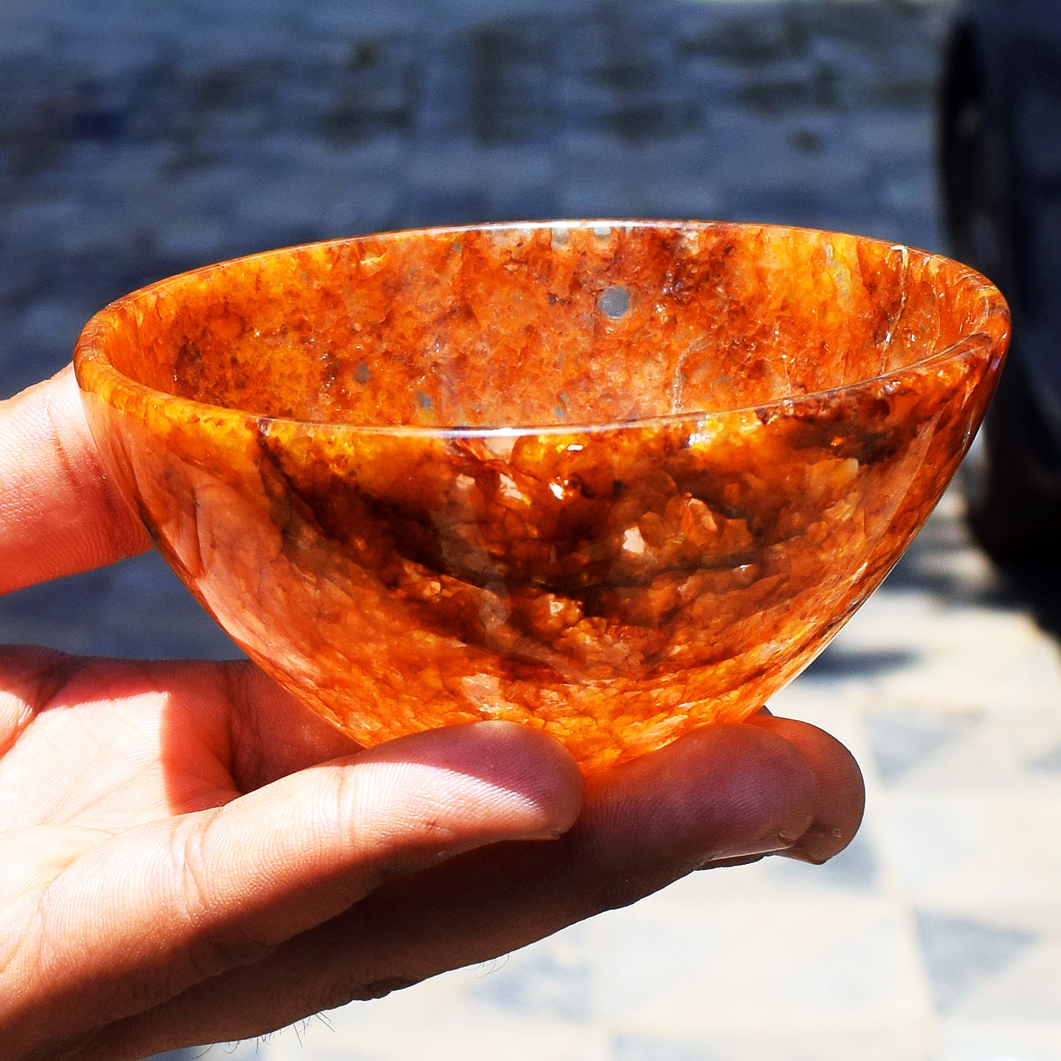 Majestic 811.00 Carats Genuine Fire Agate Hand Carved Crystal Gemstone Carving Big Bowl