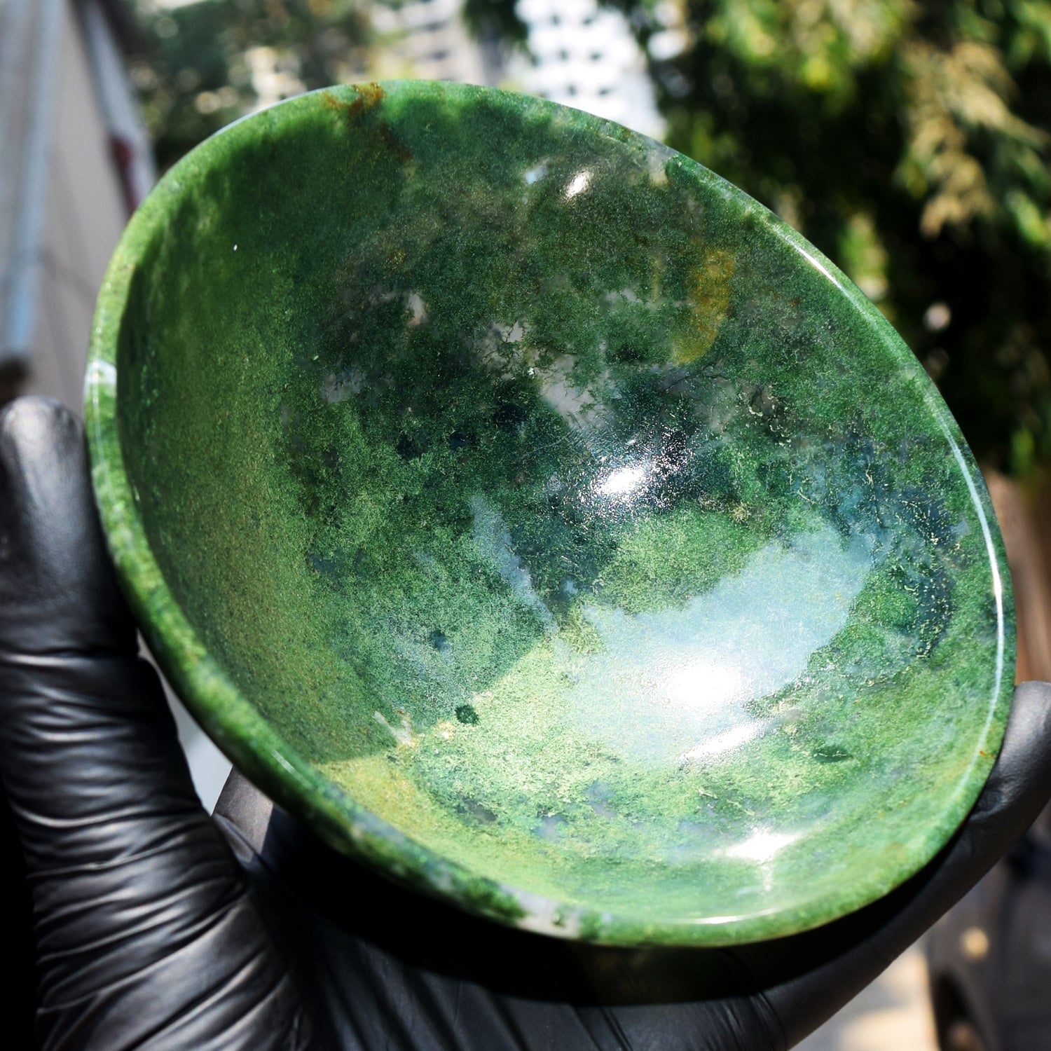 World Class Amazing 764.00 Carats Genuine Moss Agate Hand Carved Crystal Gemstone Carving Big Bowl