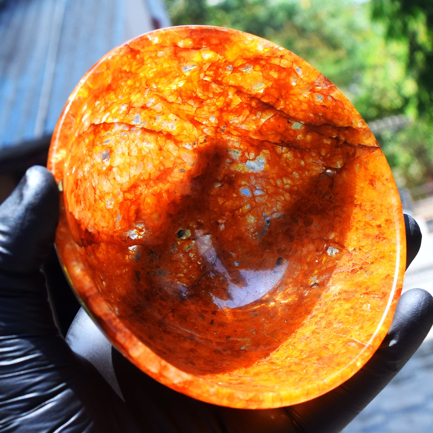 Majestic 811.00 Carats Genuine Fire Agate Hand Carved Crystal Gemstone Carving Big Bowl