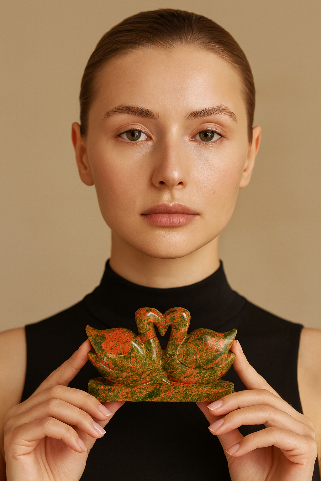 Morbid 1054.00 Cts Genuine Blood Green Unakite Carved Love Swan Pair Premium