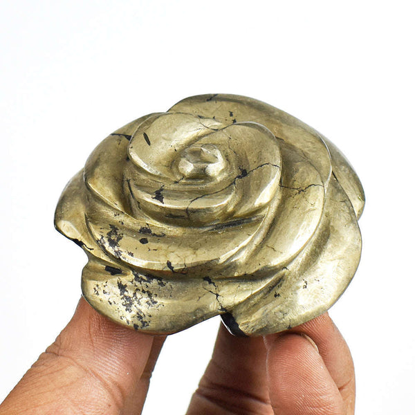 gemsmore:915.00 Carats  Natural  Genuine  Pyrite  Hand  Carved  Rose   Gemstone  Carving