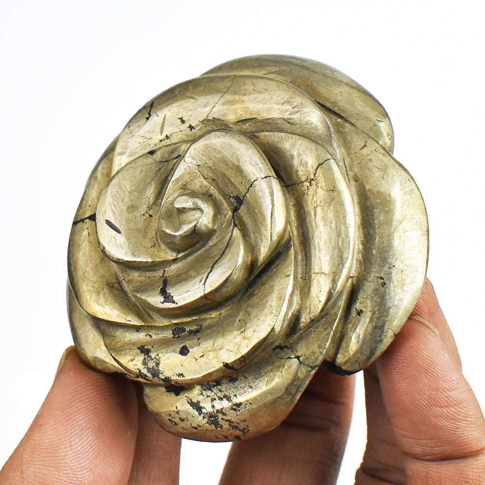 gemsmore:915.00 Carats  Natural  Genuine  Pyrite  Hand  Carved  Rose   Gemstone  Carving