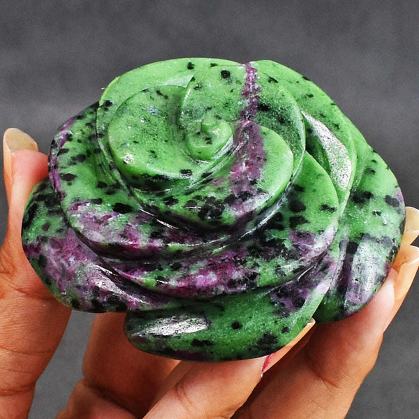 gemsmore:921.00 Cts Exclusive Ruby Zoisite Hand  Carved  Genuine Carving Rose Flower Gemstone