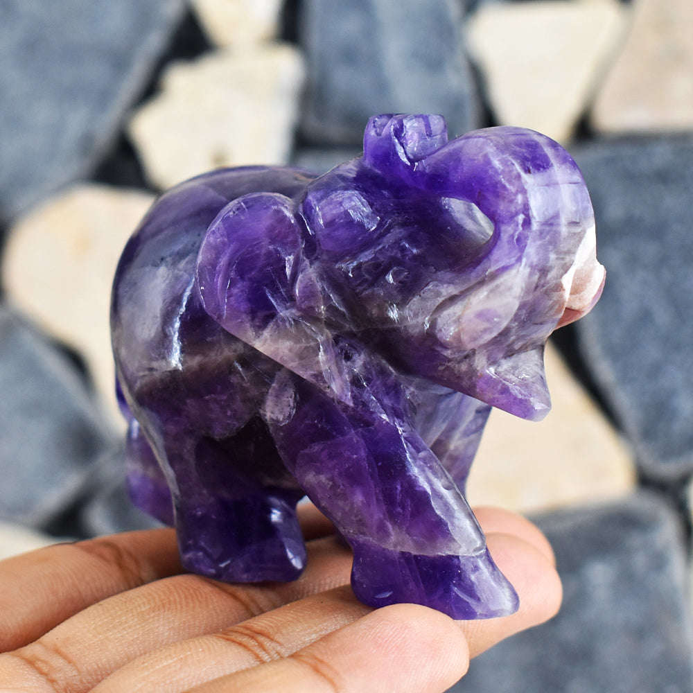 gemsmore:956.00  Carats  Artisian Amethyst Hand Carved Genuine Crystal Gemstone Carving Elephant