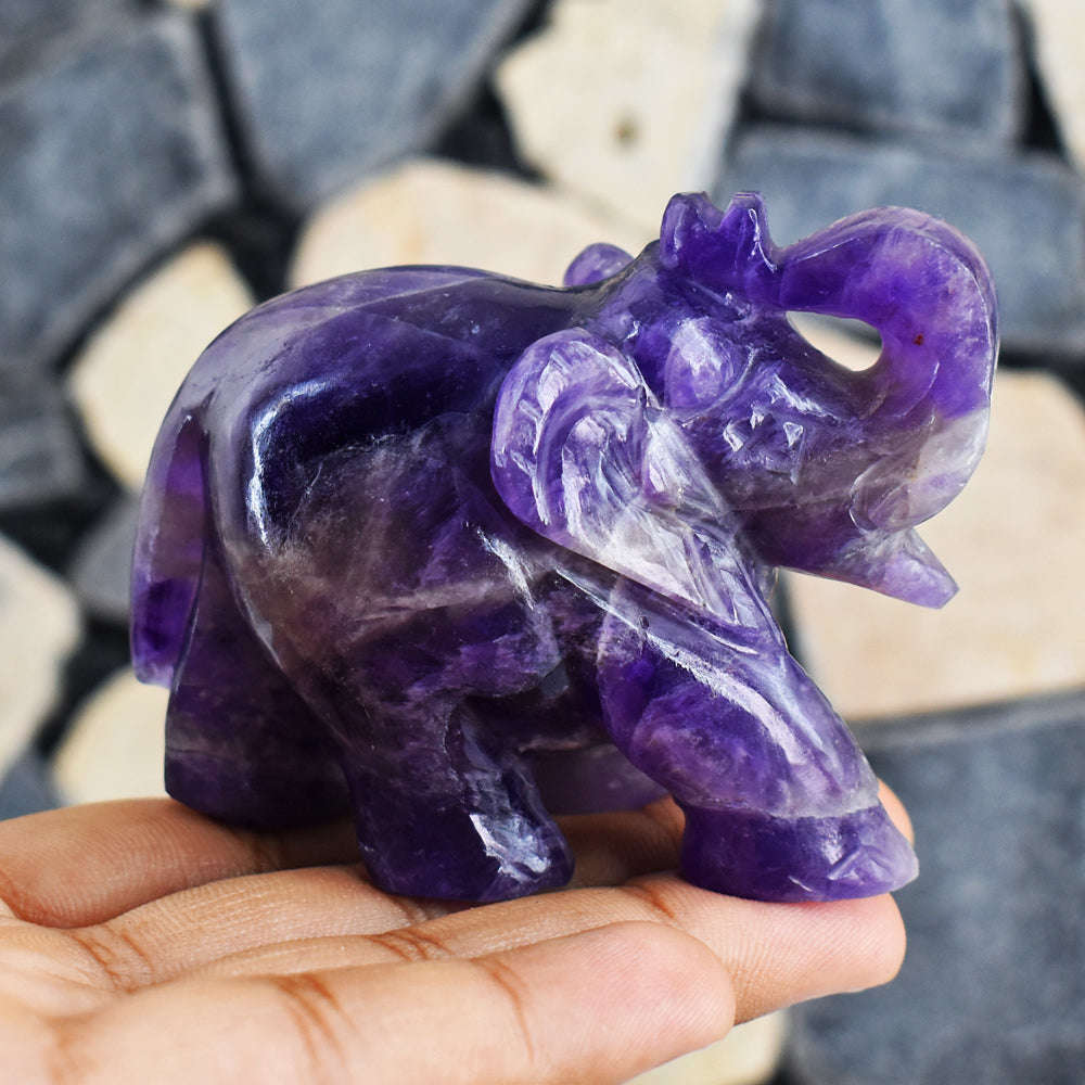 gemsmore:956.00  Carats  Artisian Amethyst Hand Carved Genuine Crystal Gemstone Carving Elephant