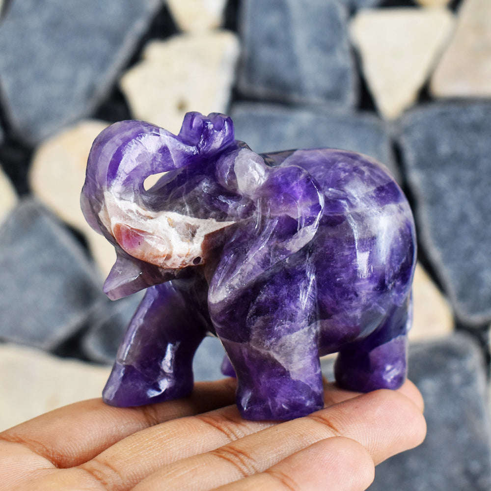 gemsmore:956.00  Carats  Artisian Amethyst Hand Carved Genuine Crystal Gemstone Carving Elephant