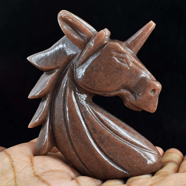 gemsmore:988.00 Carats Genuine Aventurine Hand Carved Crystal Gemstone Carving Unicorn Head