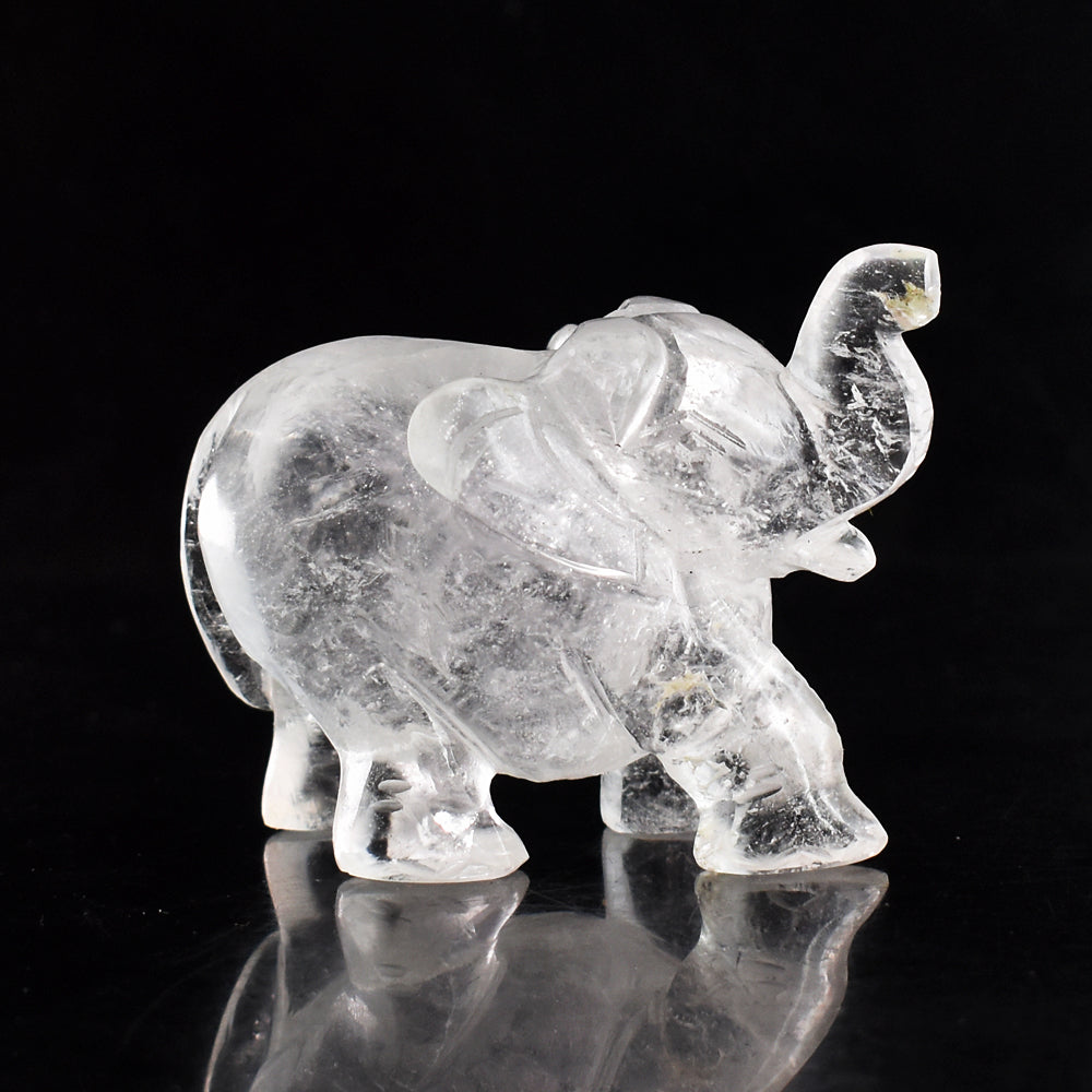 Genuine  799.00  Cts  Exclusive  White Quartz  Hand Carved  Crystal Gemstone Carving Elephant