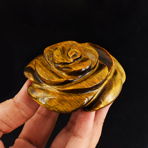 Artisian 866.00 Cts Genuine Golden Tiger  Eye  Hand Carved Crystal  Rose  Gemstone  Carving