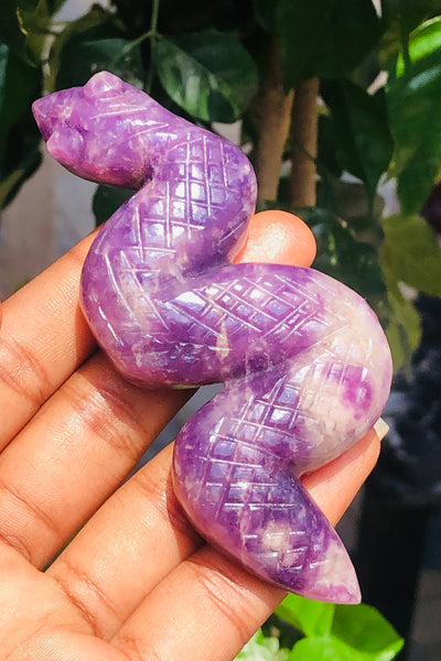 Amazing 404.00 Cts Genuine Lepidolite Hand Carved Genuine Crystal Gemstone Carving Snake 2026  Collection