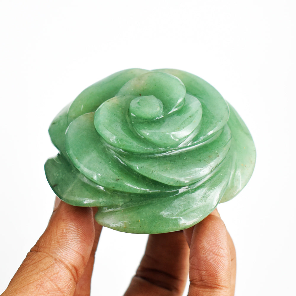 Beautiful  781.00  Carats Green Aventurine Hand  Carved Rose Flower  Gemstone Carving