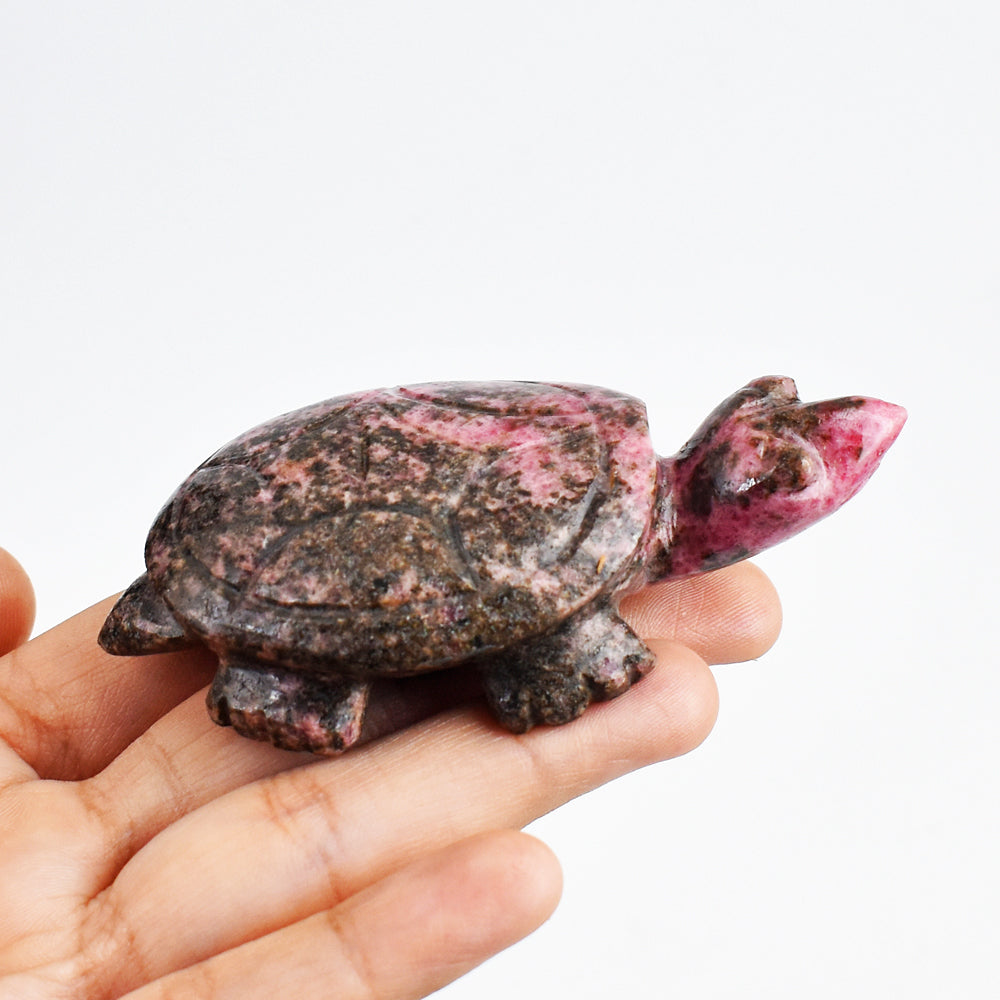 Stunning 596.00 Carats  Genuine Rhodonite Hand Carved  Crystal  Gemstone Turtle Carving