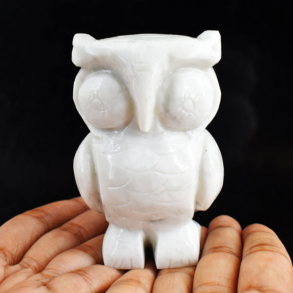 Artisian 1423.00 Cts Genuine Snow Agate  Hand Carved Crystal Gemstone Owl Carving