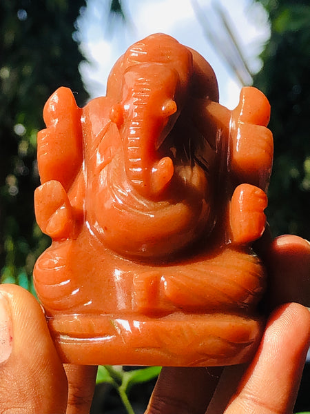 Exclusive 790.00 Carats Aventurine Divine Hand Carved Ganesha