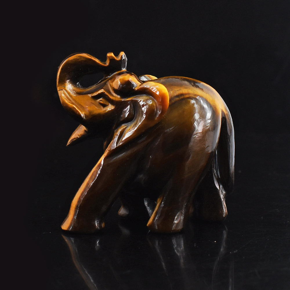 Artisian 673.00  Cts Tiger Eye Hand Carved Genuine Crystal Gemstone Carving Elephant