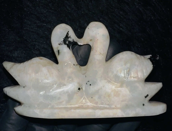 Natural 760.00 Cts Genuine Moonstone Love Carved Premium Crystal Swan Pair