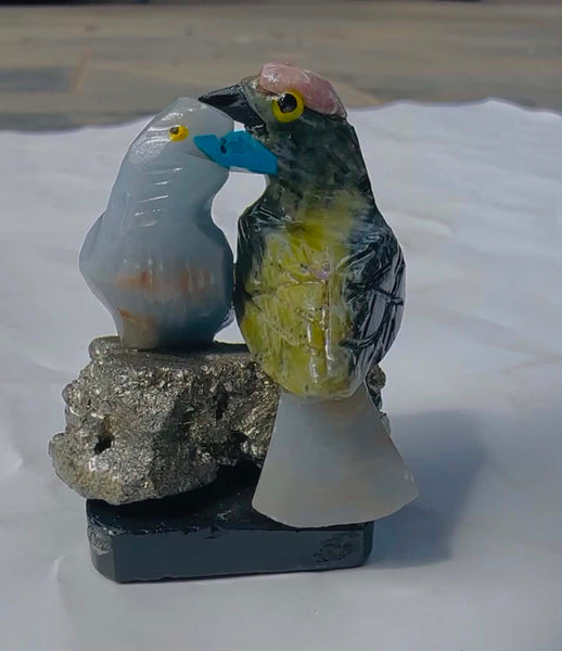 Impressive 291.00 Cts Genuine Mini Serpentine & Angelite Carved Love Bird 2026  Collection