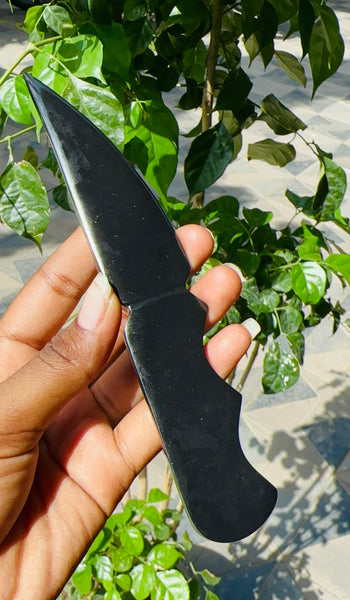 Fabulous 360.00 Cts Genuine Black Tourmaline Hand Carved Crystal Gemstone Knife