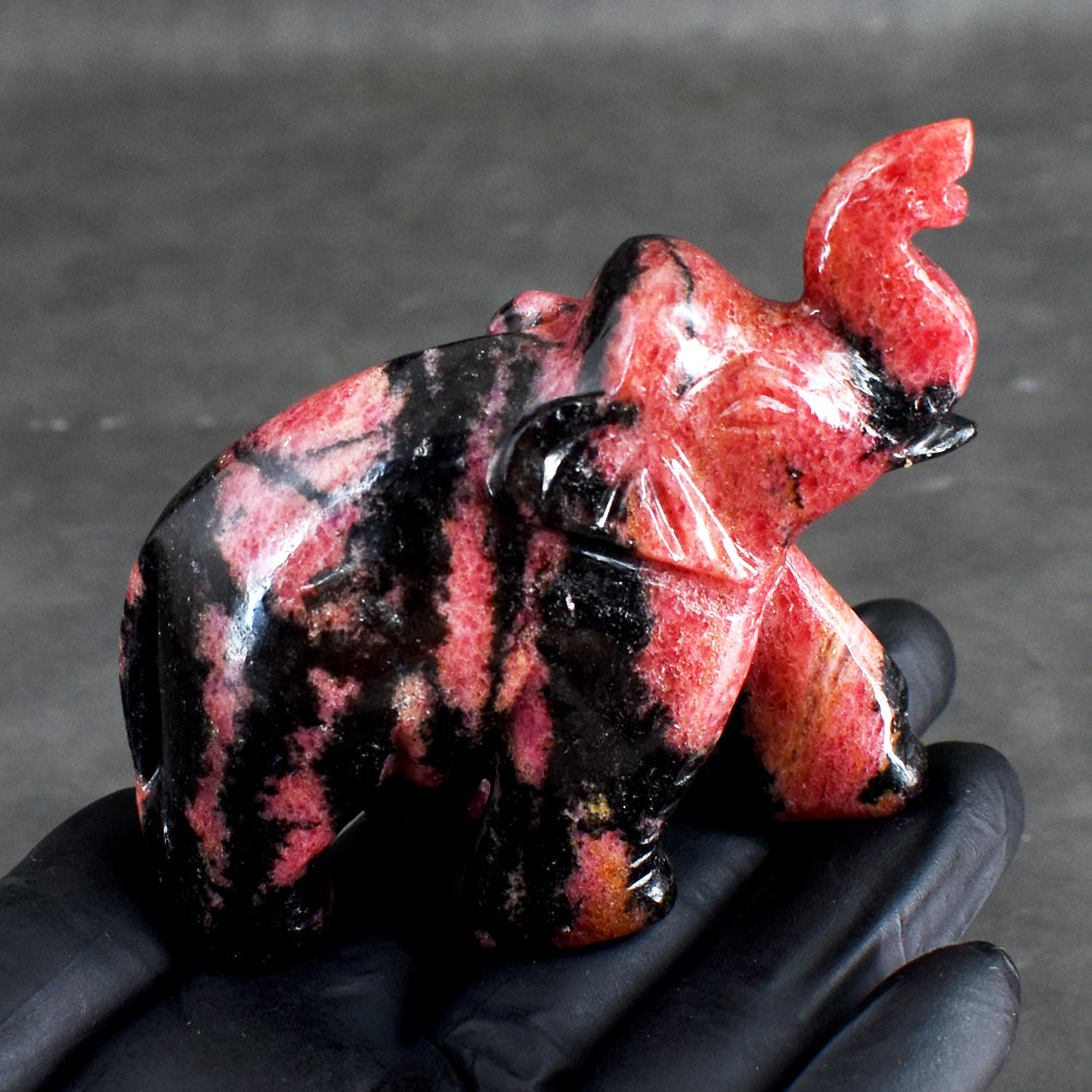 Amazing 1120.00 Cts Genuine Pink Rhodonite Hand Carved Crystal Gemstone Elephant Carving