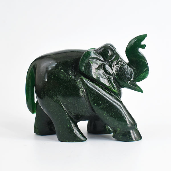Craftsmen 1650.00 Cts Genuine Green Jade Hand Carved Crystal Gemstone Elephant Carving