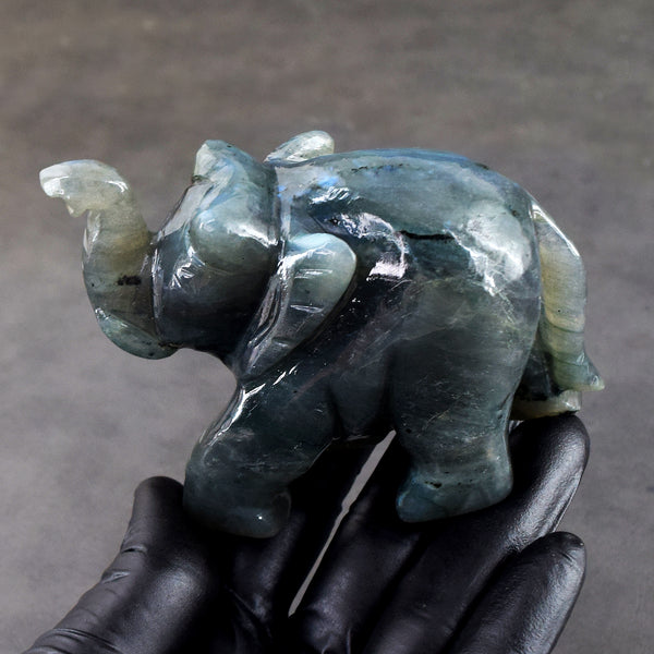 Natural 1311.00 Cts Genuine Blue Flash Labradorite Carved Premium Crystal Elephant