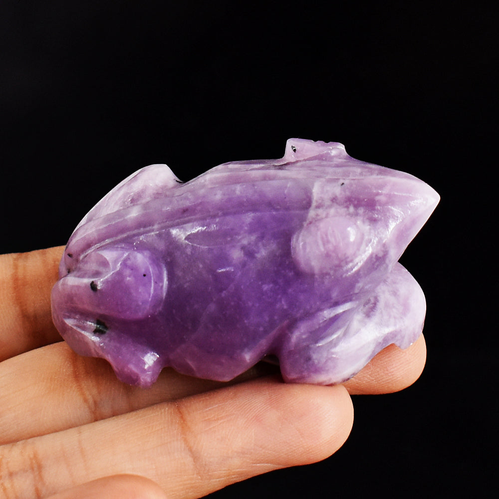 Artisian  373.00 Carats  Genuine  Lepidolite  Hand  Carved Crystal Gemstone  Carving Frog