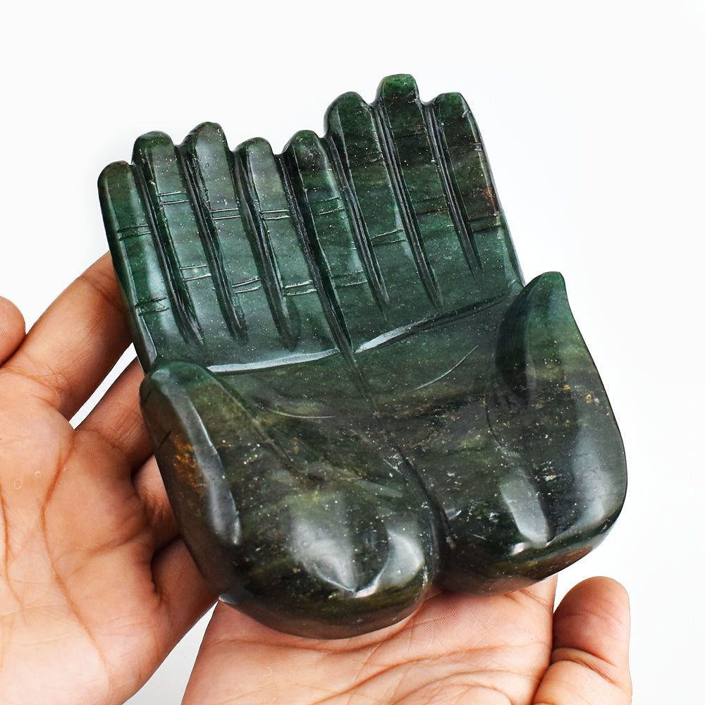 Exclusive 3430.00 Cts Genuine Green Jade Hand Carved Crystal Gemstone Carving Praying Hand