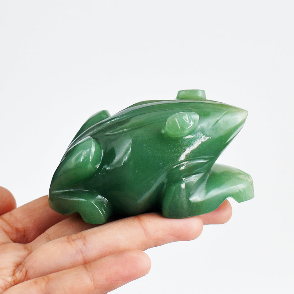 Exclusive 982.00 Cts Genuine Green Aventurine Hand Carved Crystal Gemstone Carving Frog