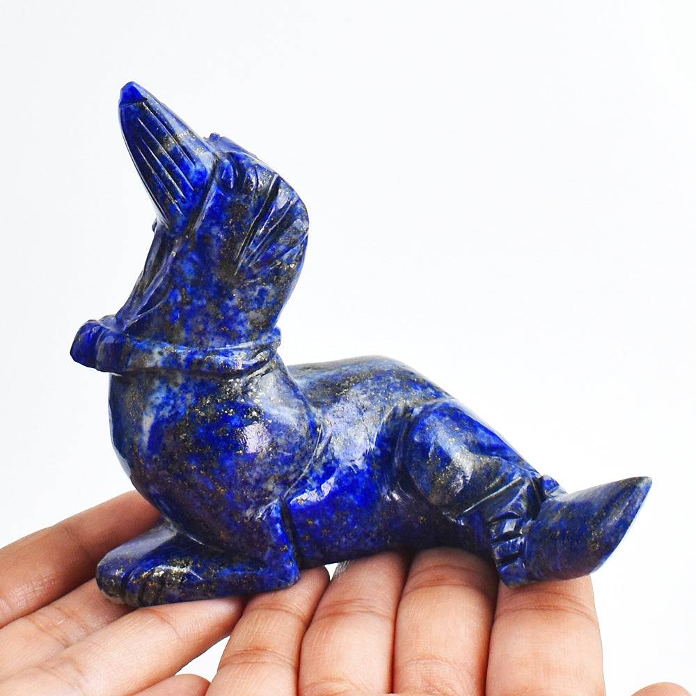 Craftsmen 1501.00 Cts Genuine Blue Lapis Lazuli Hand Carved Crystal Gemstone Dog Carving