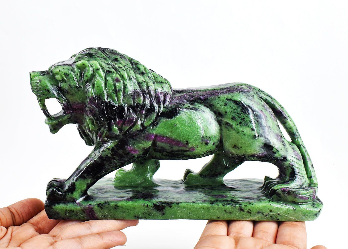 Exclusive  8295.00 Carats  Genuine  Ruby Zoisite Hand Carved  Crystal Gemstone Carving Lion