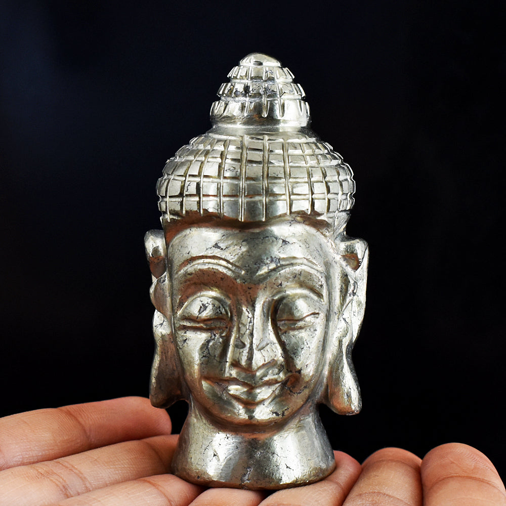 Gorgeous 1259.00 Cts Genuine Pyrite Hand Carved Crystal Gemstone Lord Buddha Head Carving