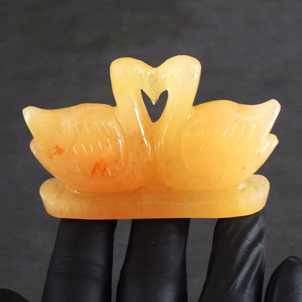 Perfect 414.00 Cts Genuine Aventurine Heand Carved Premium Love Swan Pair