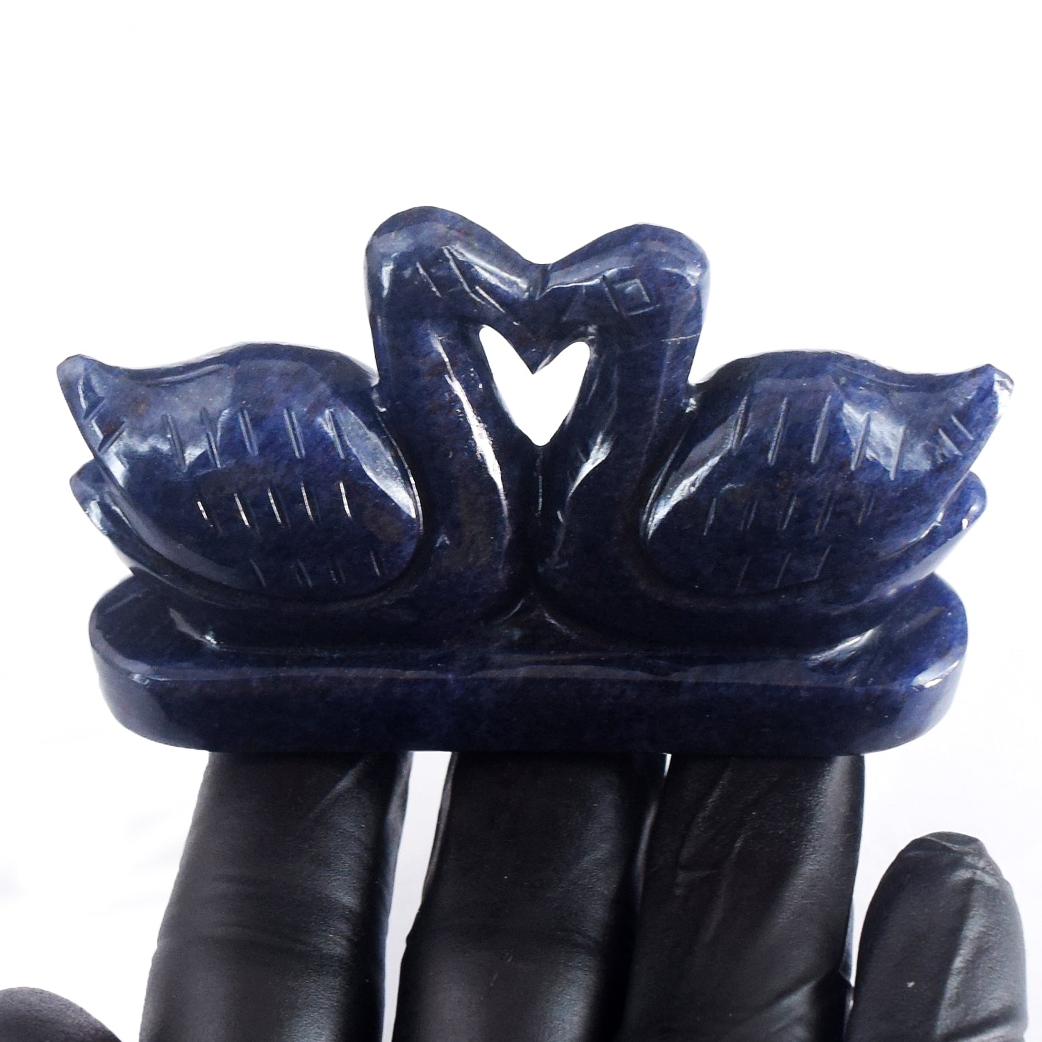 Natural 476.00 Cts Genuine Blue Iolite Carved Premium Love Swan Pair