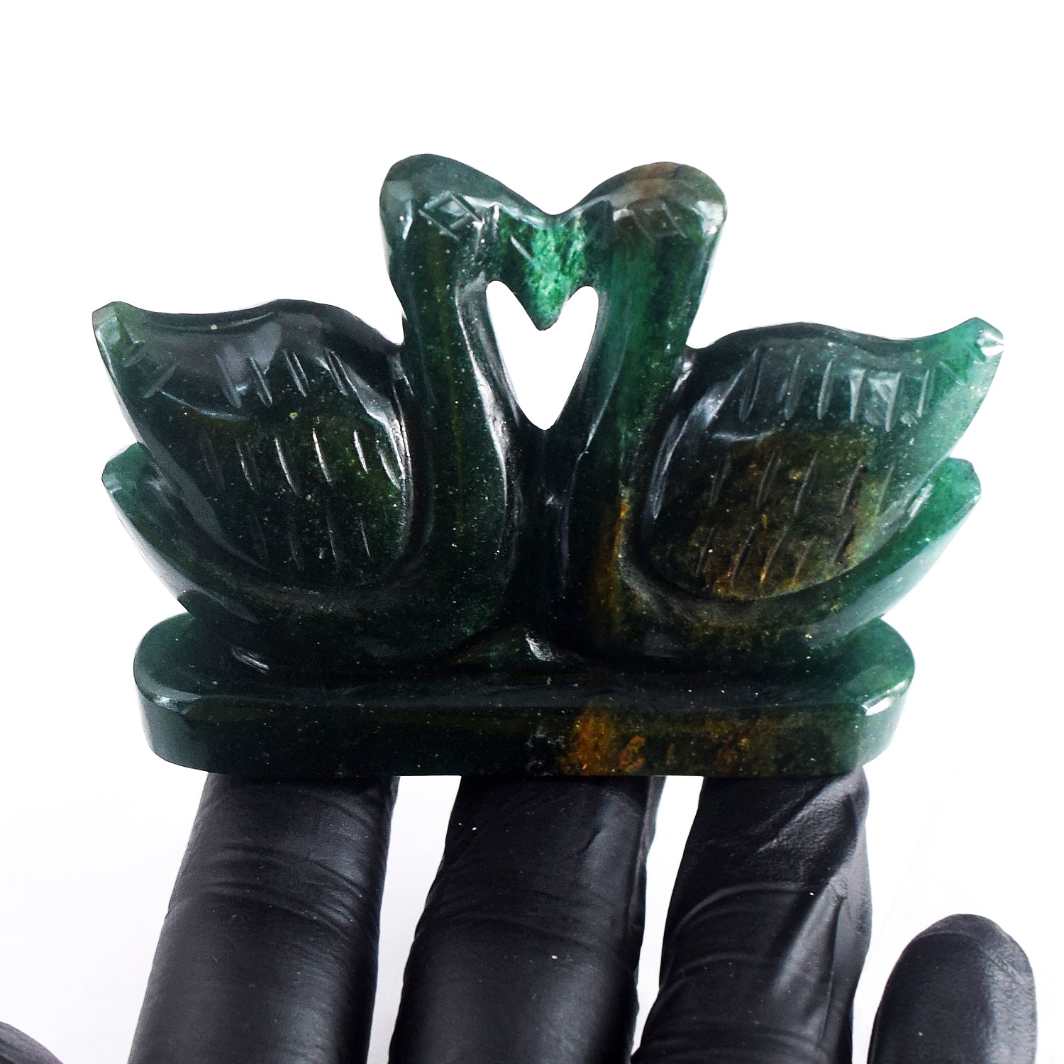 Decent 561.00 Cts Genuine Green Jade Hand Carved Premium Love Swan Pair