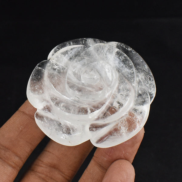 Artisian 257.00 Cts Genuine  White  Quartz Hand Carved Crystal Rose Flower Carving Gemstone