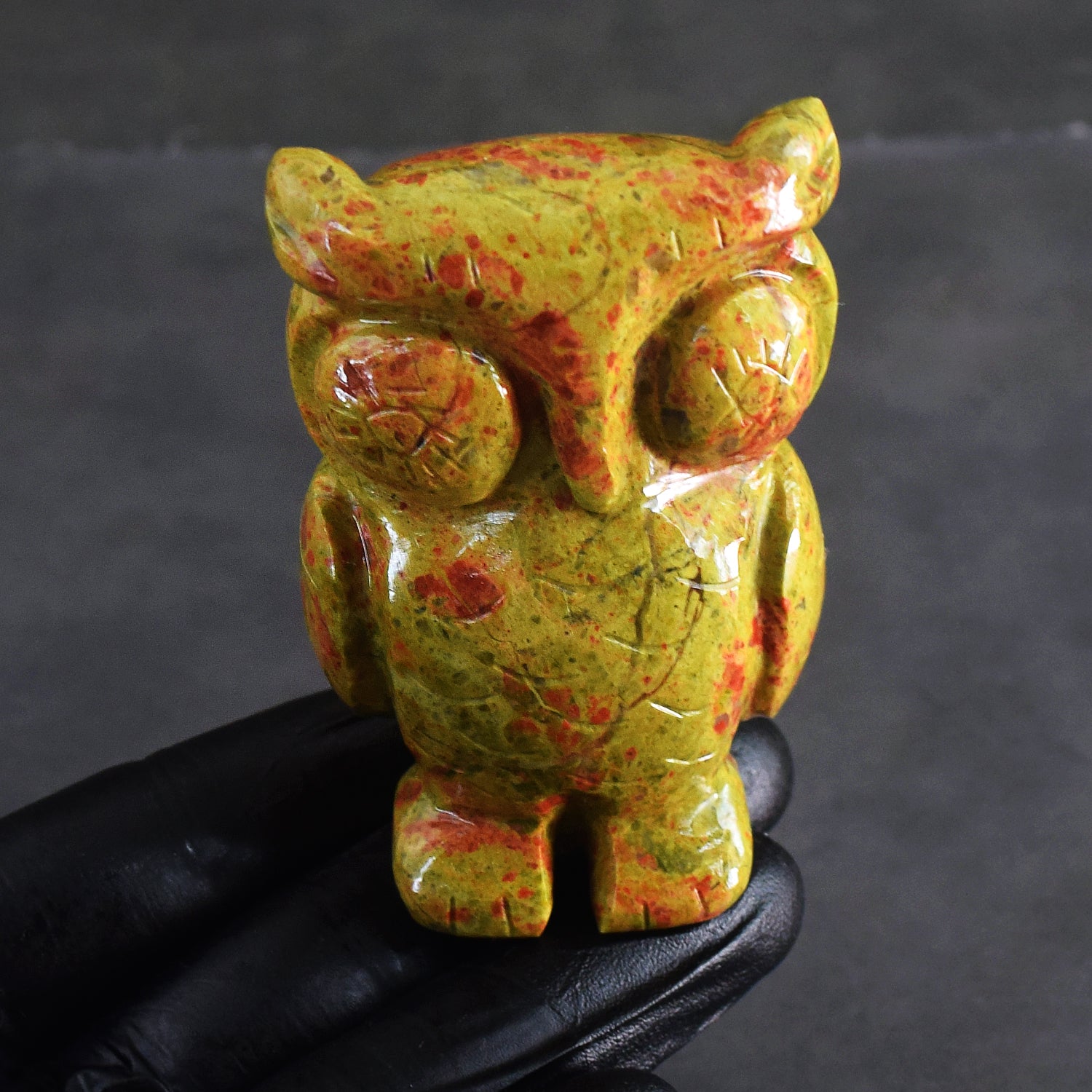 Gorgeous 924.00 Cts Genuine Blood Green Unakite Hand Carved Gemstone Premium Crystal Owl