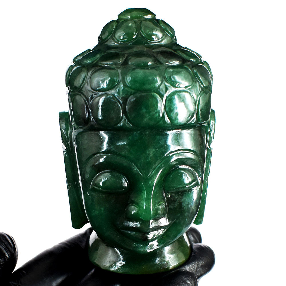 Excellent 2057.00 Cts Genuine Green Jade Hand Carved Crystal Gemstone Buddha Head Carving