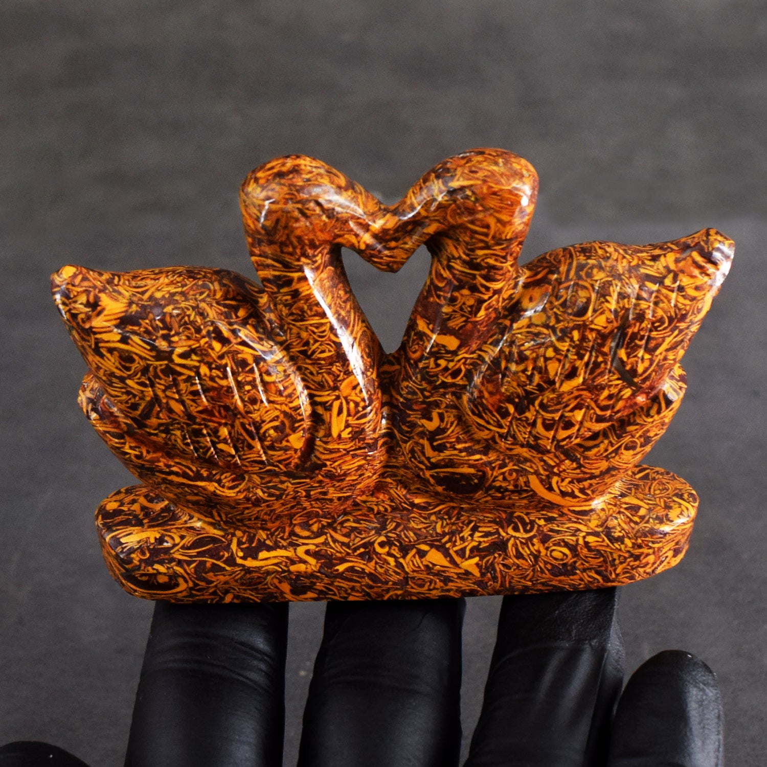 Outstanding 695.00 Cts Genuine Golden Art Jasper Hand Carved Premium Love Swan Pair