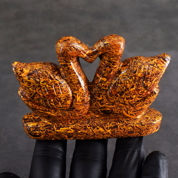Outstanding 695.00 Cts Genuine Golden Art Jasper Hand Carved Premium Love Swan Pair