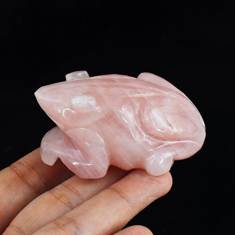 Natural 586.00 Carats Genuine Pink Rose Quartz Hand Carved Crystal Gemstone Carving Frog