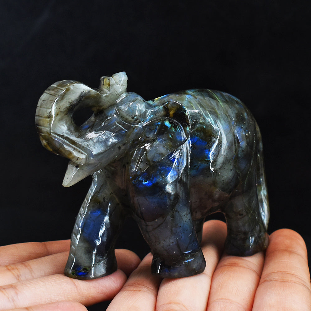 Blue Flash  Labradorite  1185.00 Cts Genuine  Hand Carved  Crystal Gemstone Carving Elephant