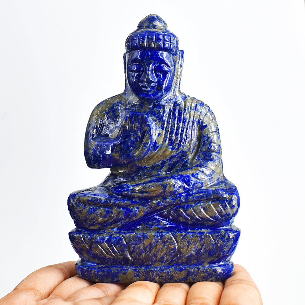 Exclusive 1963.00 Cts  Genuine Blue Lapis Lazuli Hand Carved Lord Buddha Gemstone Statue