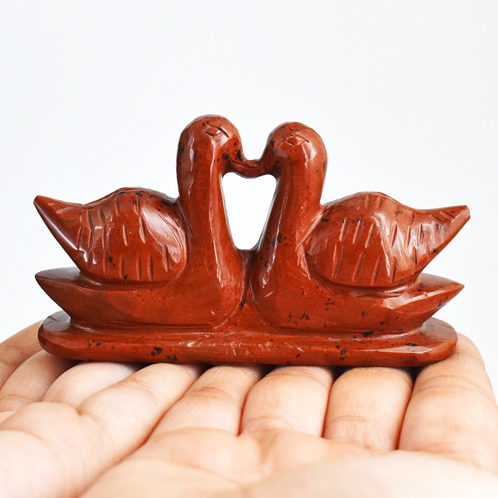 Artisian  685.00  Cts  Genuine Mahogany Jasper  Hand Carved Crystal  Swan  Pair  Gemstone Carving