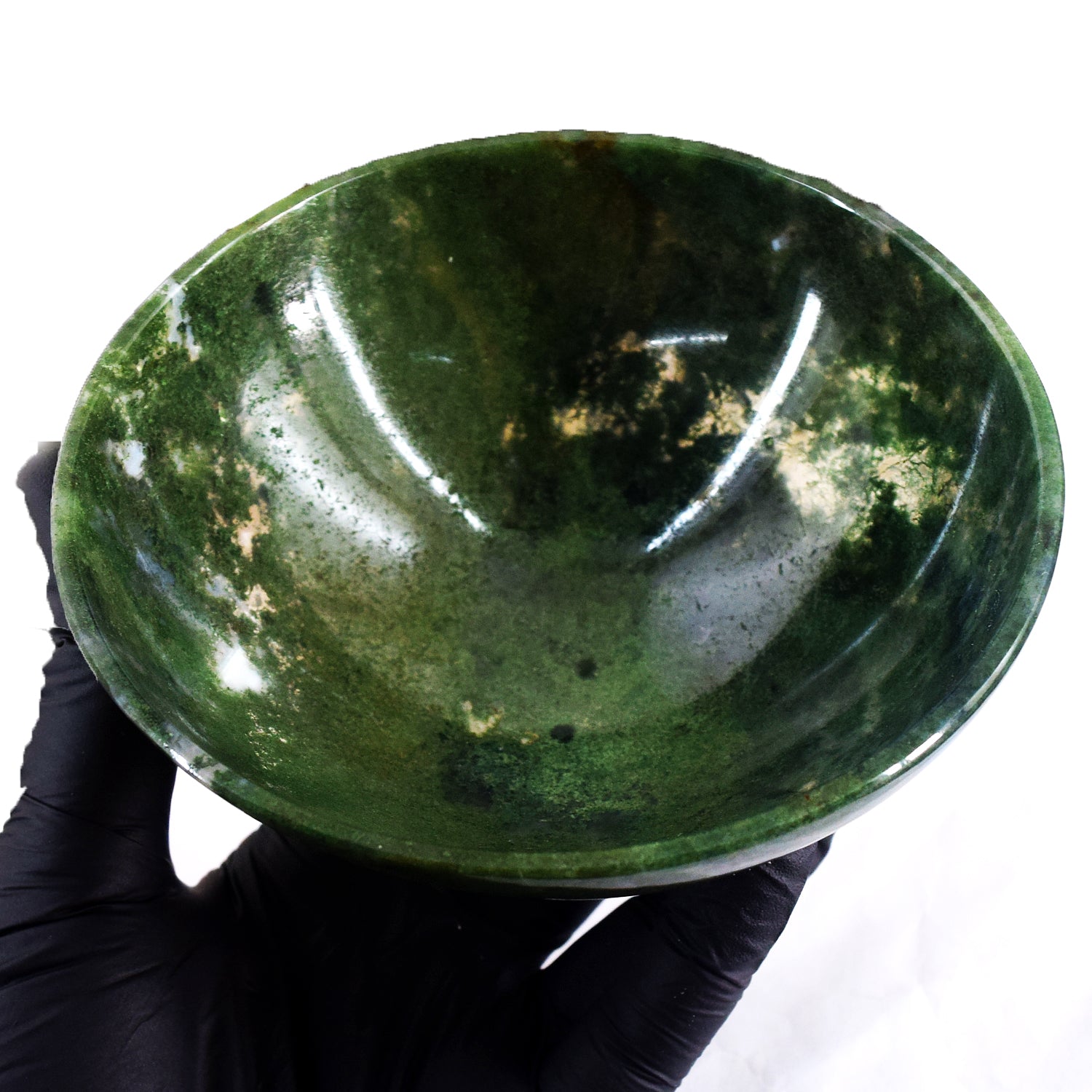 World Class Amazing 764.00 Carats Genuine Moss Agate Hand Carved Crystal Gemstone Carving Big Bowl