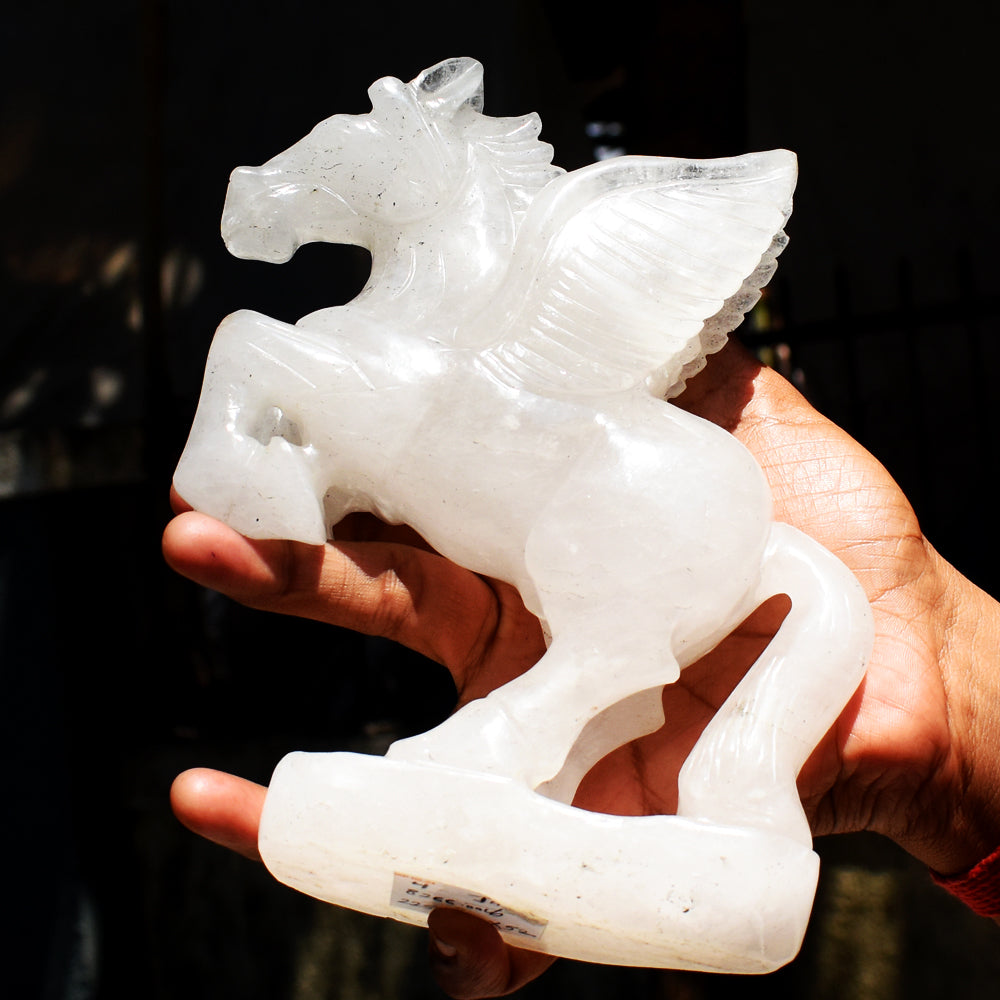 Awesome 8266.00 Cts Genuine White Quartz Hand Carved Crystal Gemstone Pegasus Carving