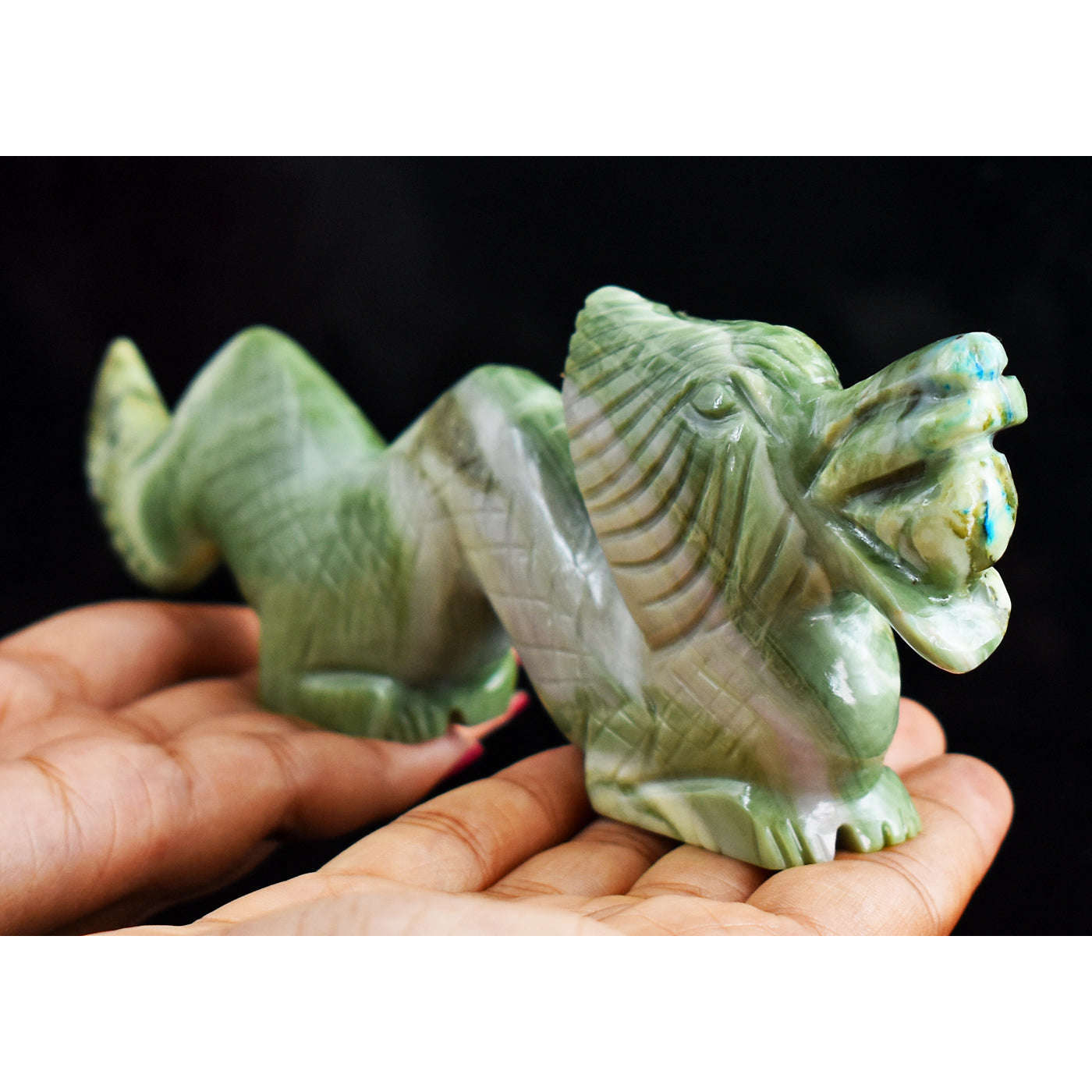 gemsmore:Amazing  1290.00  Cts  Genuine Serpentine Hand Carved Dragon Carving Real Gemstone