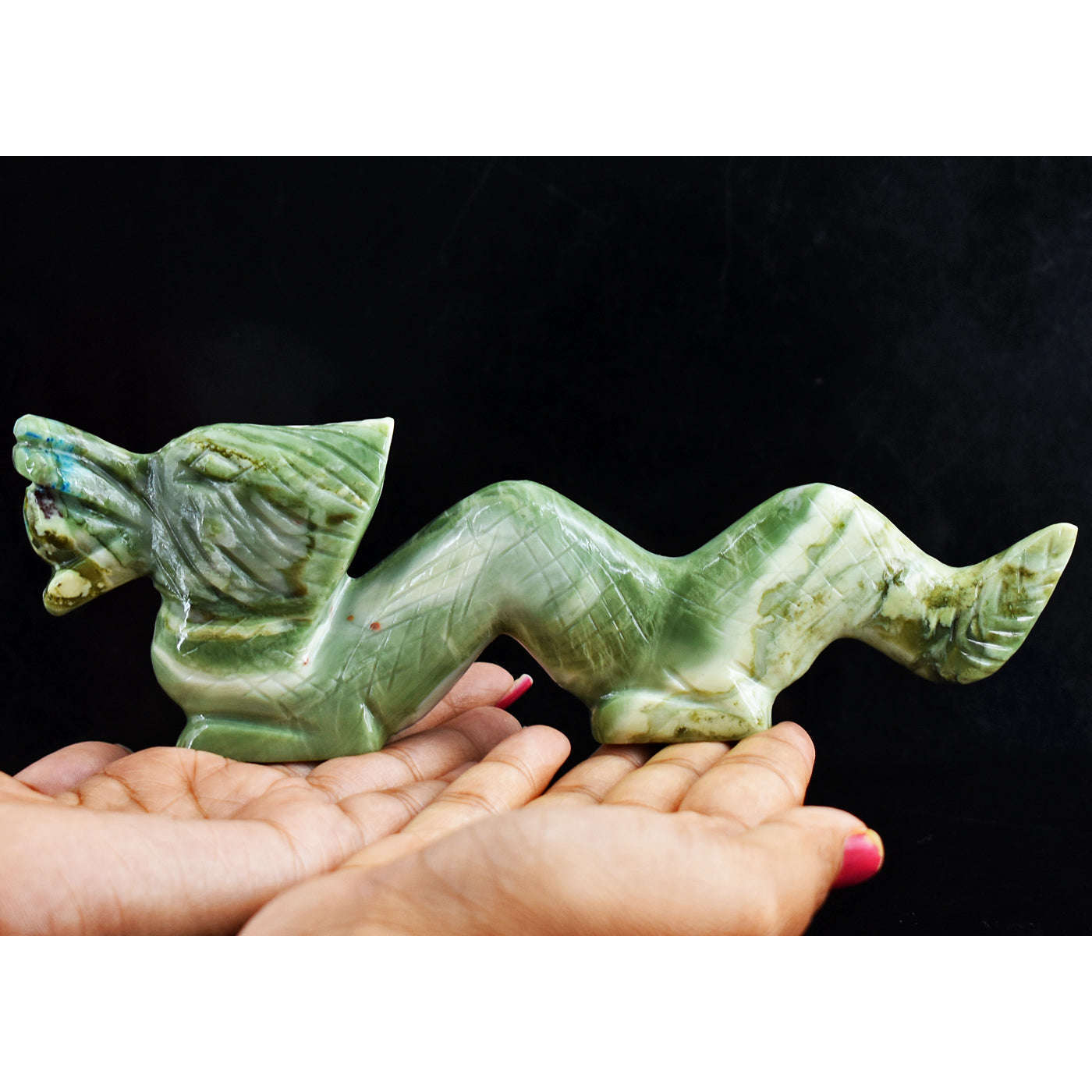 gemsmore:Amazing  1290.00  Cts  Genuine Serpentine Hand Carved Dragon Carving Real Gemstone