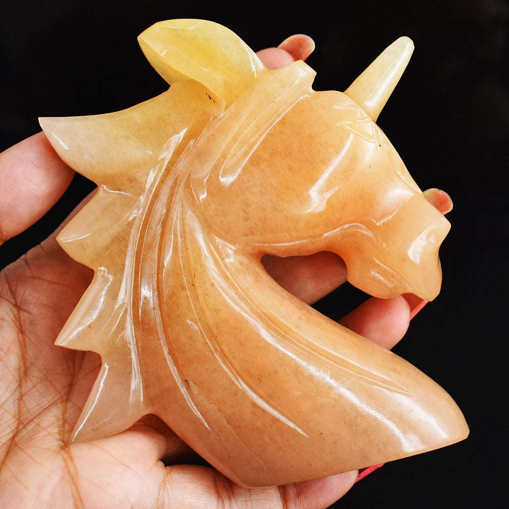 gemsmore:Amazing  1389.00 Cts Genuine Aventurine Hand Carved Crystal Gemstone Carving Unicorn Head