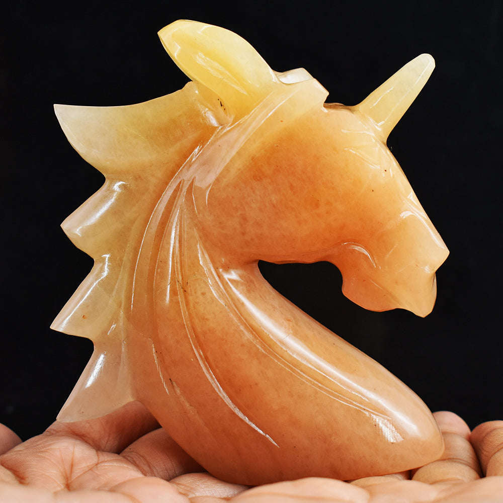 gemsmore:Amazing  1389.00 Cts Genuine Aventurine Hand Carved Crystal Gemstone Carving Unicorn Head